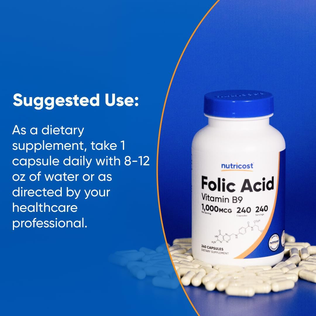 Folic Acid (Vitamin B9) 1000 Mcg, 240 Capsules