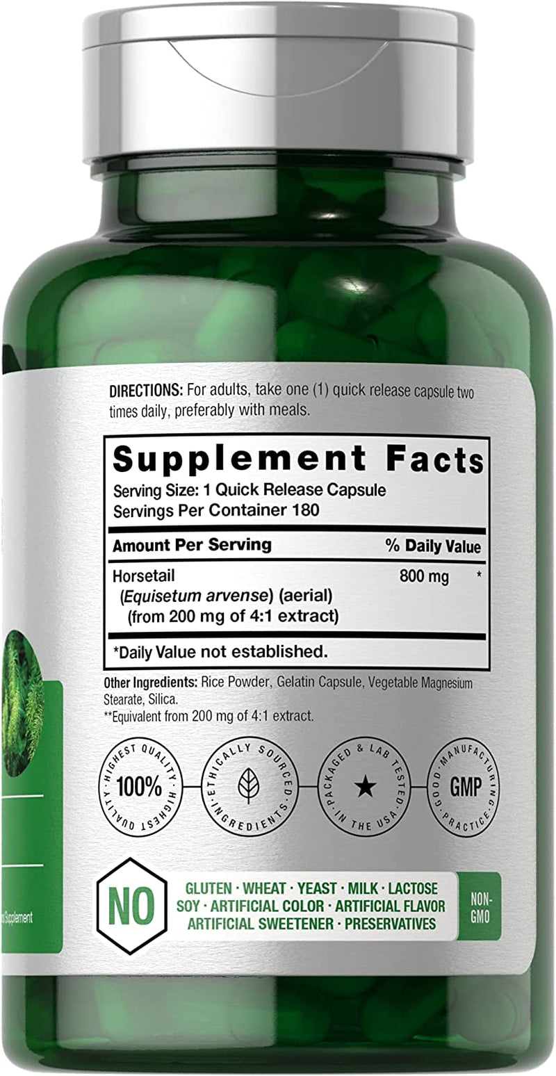 Horbäach Horsetail Herb Capsules 800Mg | 180 Count | Non-Gmo, Gluten Free Herb Extract Supplement