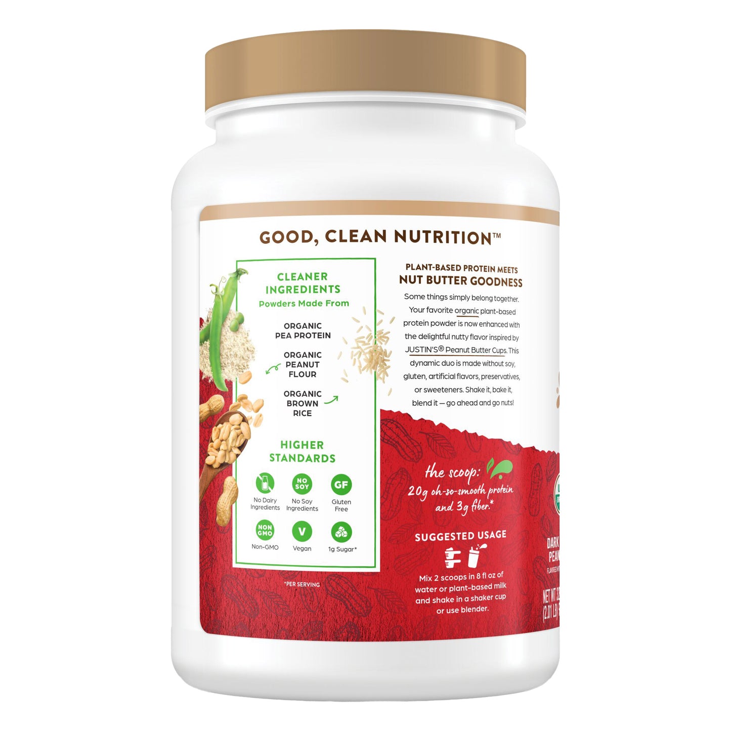 Orgain and Justin'S Nut Butter Protein Powder, Dark Chocolate Peanut Butter, 2.01Lbs