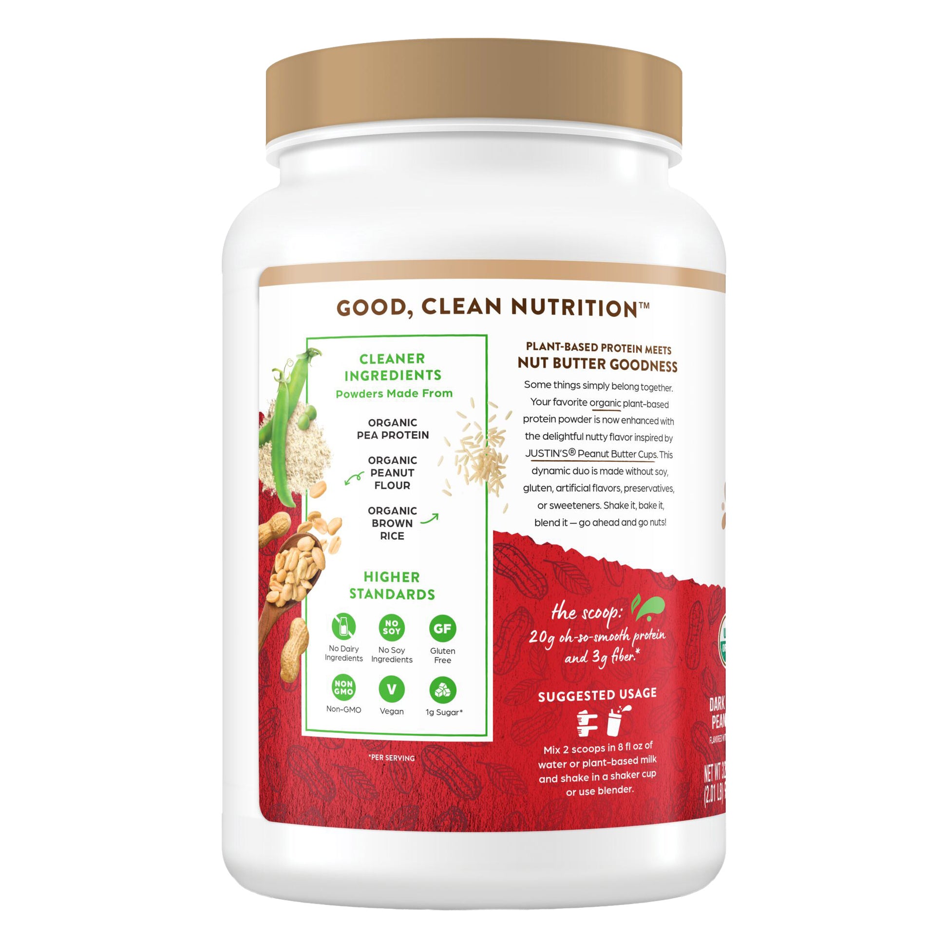Orgain and Justin'S Nut Butter Protein Powder, Dark Chocolate Peanut Butter, 2.01Lbs