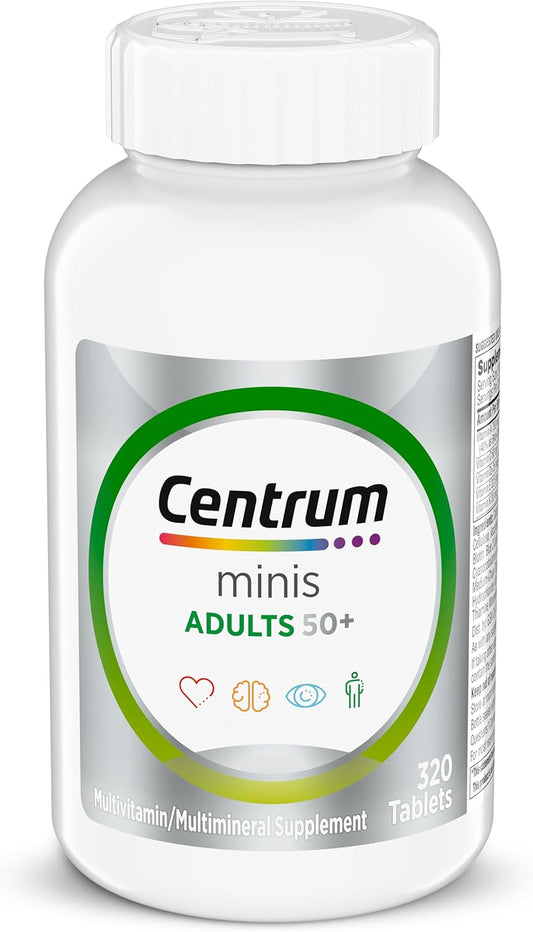 Centrum Minis Silver Multivitamin for Adults 50 Plus, Multimineral Supplement, Vitamin D3, B-Vitamins, Gluten Free, Non-Gmo Ingredients, Supports Memory and Cognition in Older Adults - 320 Ct