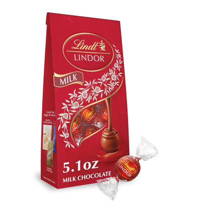 Lindt LINDOR Milk Chocolate Candy Truffles, Milk Chocolate with Smooth, Melting Truffle Center, 5.1 Oz. Bag