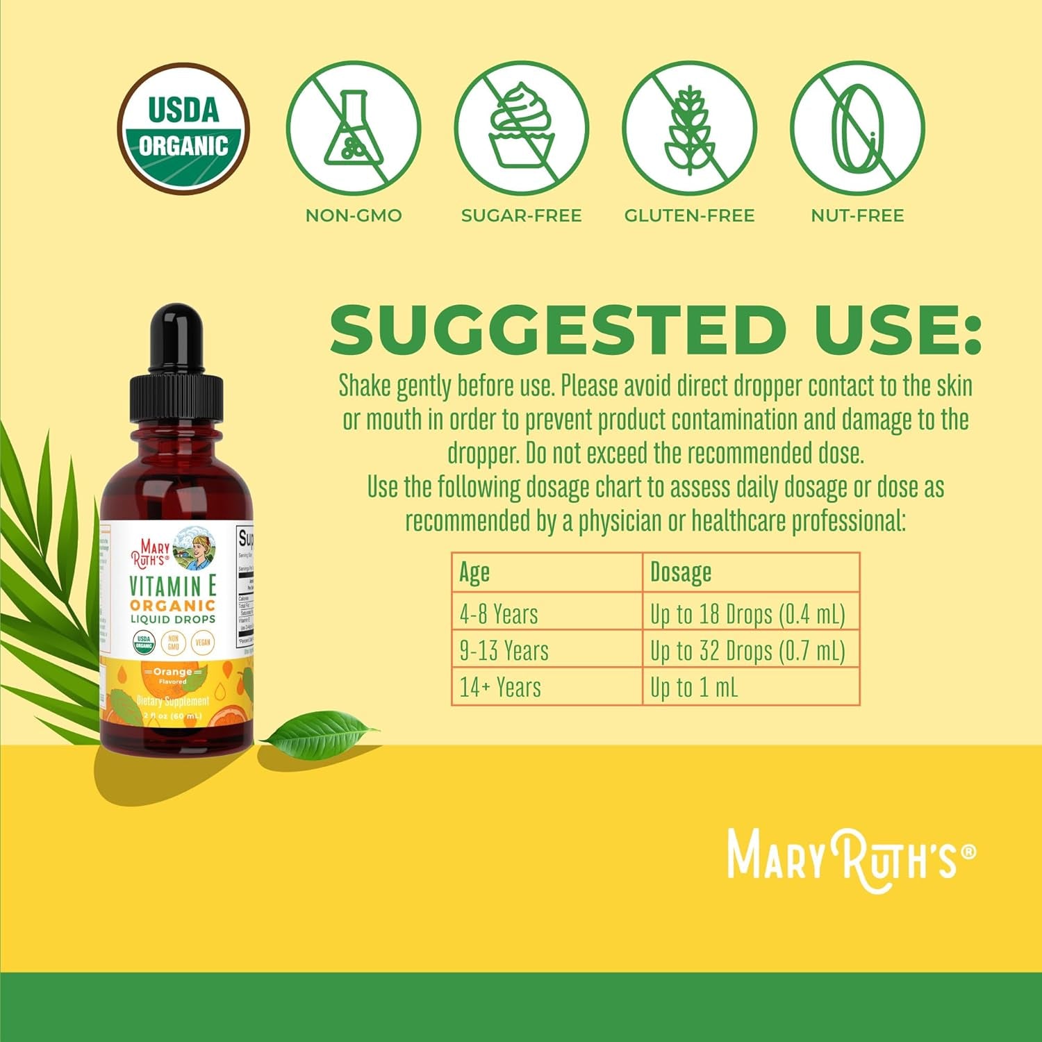 Maryruth Organics USDA Vitamin E Liquid Drops 2 Month Supply | Bone and Joint Health | Cognitive Health for Adults and Kids | Sugar Free, Vegan, Non-Gmo, Gluten Free | 2 Ounces