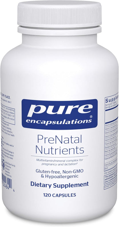Pure Encapsulations Prenatal Nutrients - for Pregnancy & Lactation - Aids Energy & DNA Development* - with Folate, Choline & Iron - Gluten Free & Non-Gmo - 120 Capsules
