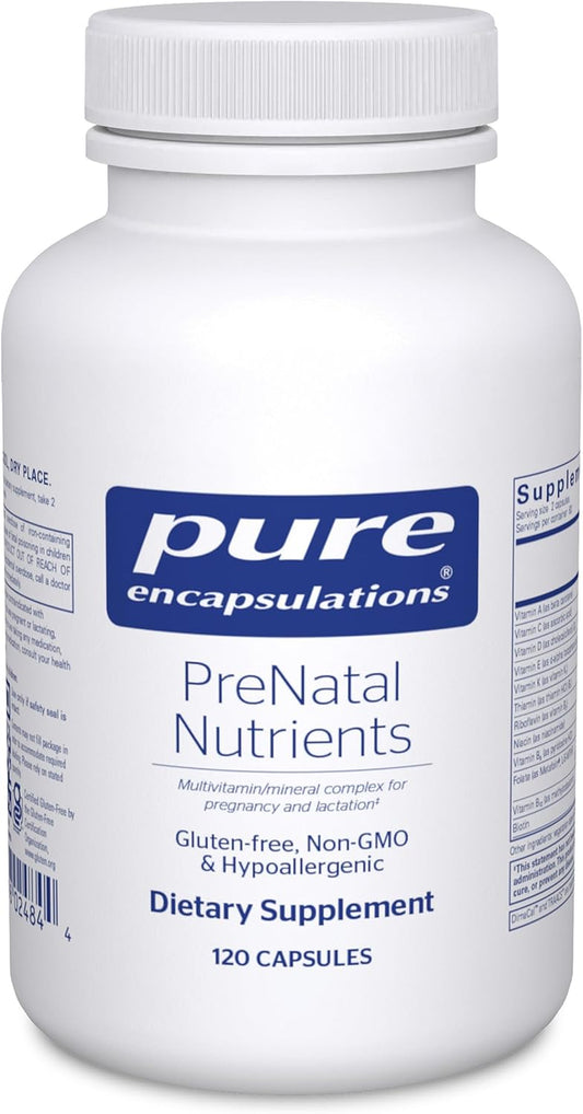 Pure Encapsulations Prenatal Nutrients - for Pregnancy & Lactation - Aids Energy & DNA Development* - with Folate, Choline & Iron - Gluten Free & Non-Gmo - 120 Capsules