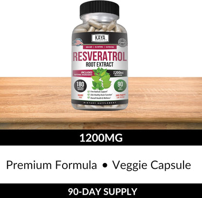 Naturals - Resveratrol Capsules - anti Aging Supplement - Antioxidants with Brain Support - Maximum Benefits - 180 Veggies Capsules