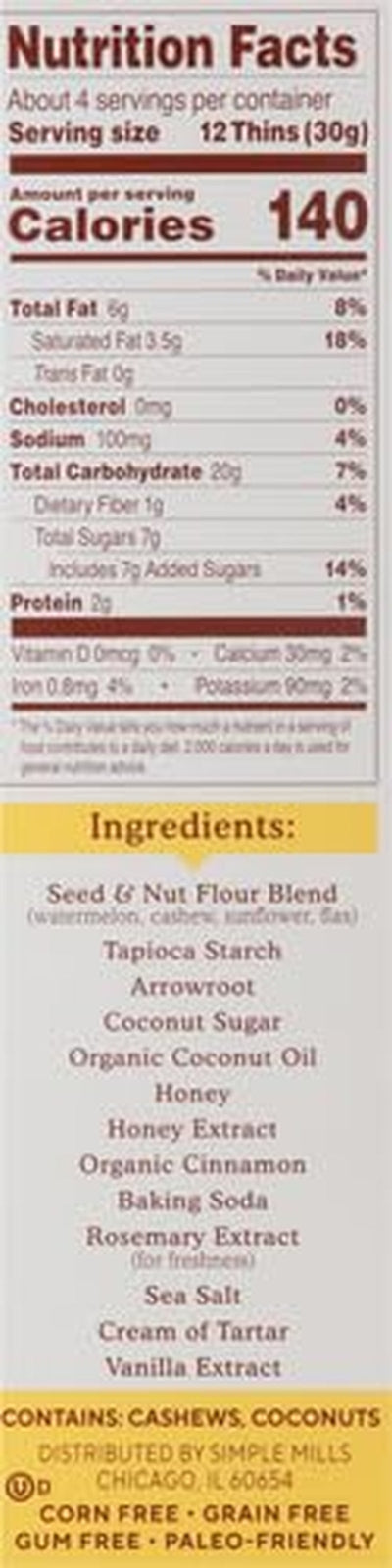 Simple Mills Sweet Thins Cookies, Seed and Nut Flour, Honey Cinnamon - Gluten Free, Paleo Friendly, Healthy Snacks, 4.25 Ounce (Pack of 1)