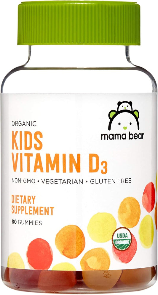 - Mama Bear Organic Kids Vitamin D3 25 Mcg (1000 IU) Gummies per Serving, Bone and Immune Health, Strawberry, 80 Count
