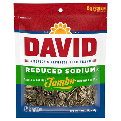 DAVID Reduced Sodium Jumbo Sunflower Seeds, 16 Oz.