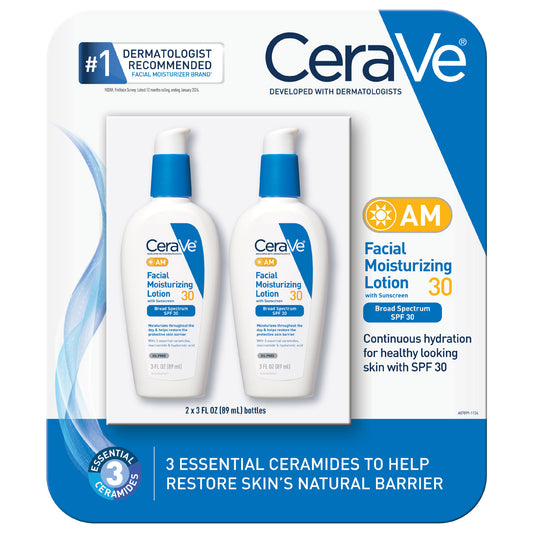 Cerave AM Facial Moisturizing Lotion 30 SPF, 3 Fl Oz, 2-Pack