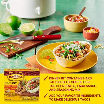 Old El Paso Stand 'N Stuff Shells and Tortilla Bowls, Hard & Soft Taco Dinner Kit, 9.4 Oz.
