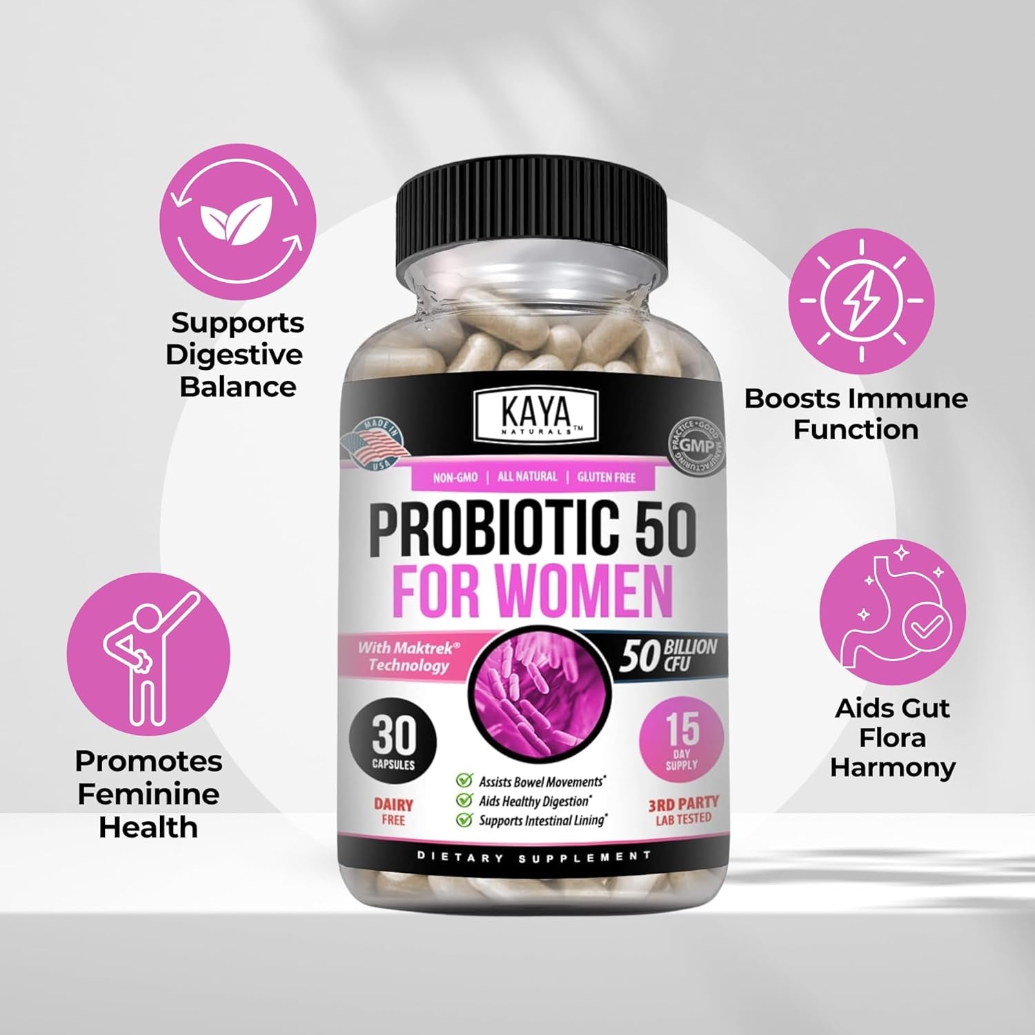 Naturals Probiotic 50 Billion CFU - Probiotics for Women, Probiotics for Men and Adults, Natural - Gut Health & Immune Support Supplement - Provides Digestive Support - 30 Vegetable Capsules