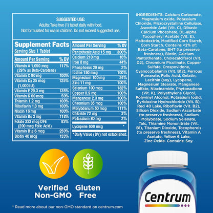 Centrum Multivitamin for Men, Multivitamin/Multimineral Supplement with Vitamin D3, B Vitamins and Antioxidants, Gluten Free, Non-Gmo Ingredients - 250 Count