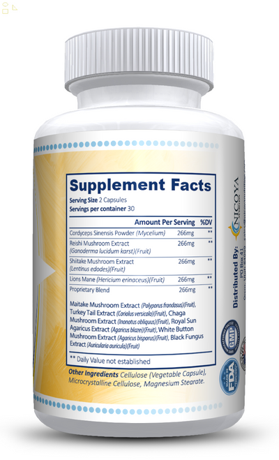 10X Mushroom Complex Supplement- Lions Mane, Reishi, Shiitake, Immune Capsule