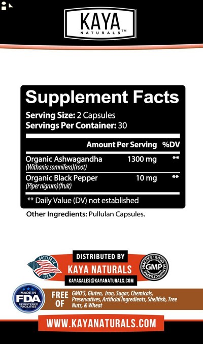 (2 Pack) Organic Ashwagandha 1300Mg Anxiety Supplement W/ Black Pepper Root Pow