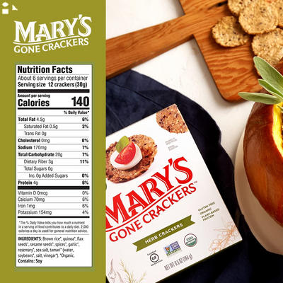 Mary'S Gone Crackers Herb Crackers, Organic Brown Rice, Flax & Sesame Seeds, Gluten Free, 6.5 Ounce