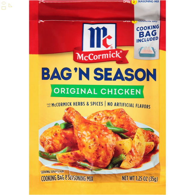 Mccormick Chicken Bag 'N Season Original Chicken Cooking Bag & Seasoning Mix, 1.25 Oz Envelope Packing May Vary 