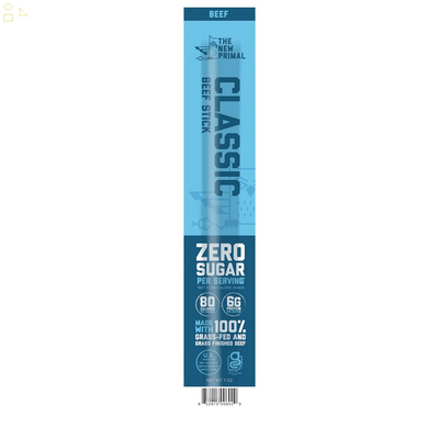 The New Primal Classic Beef Meat Stick, Whole30 Approved, Paleo, Keto, Pantry Staple, Certified Gluten Free, Low Carb, High Protein Snack, Sugar Free, Grass-Fed Beef, 1 Oz, 1 Ounce (Pack of 1)