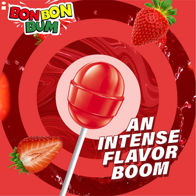 Colombina Bon Bon Bum Classic Lollipops - Sweet Strawberry with Chewy Bubble Gum Center Suckers, Gluten-Free Candy, 6 Oz Bags (10 Count) - 1 Pack