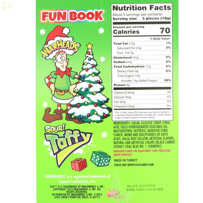Warheads Christmas Stocking Stuffer Activity Book with Sour Taffy Candy, Individually Wrapped Fruit Flavored Taffies, (Pack of 2)