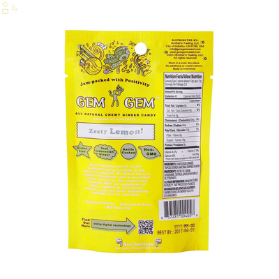 Gem Gem Ginger Candy Chewy Ginger Chews (Lemon, 1.25Oz Tasting Samples)