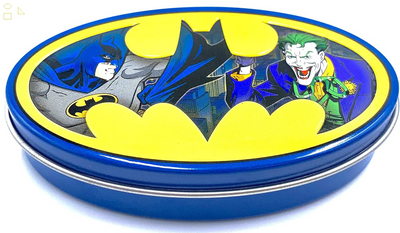 Batman Nemesis Sour Blue Raspberry Candy Collector Batman Logo Tin - One (1) Tin - Batman Emblem Shapped Candies - Joker