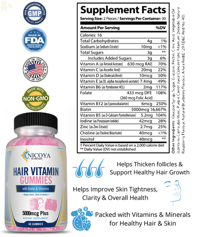Biotin Hair Growth Gummies 5000Mcg 60Ct. Thicken & Improve Hair Health!