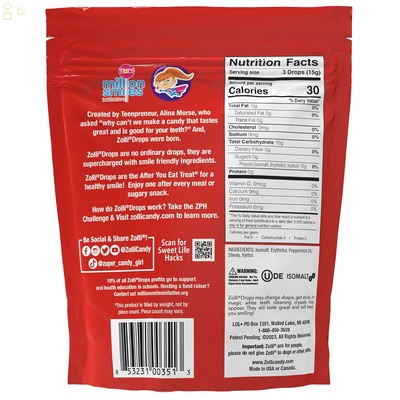 Zollipops Clean Teeth Zolli Drops 1.6Oz - Peppermint Flavor for Dental-Friendly and Delicious Sugar-Free Snacking