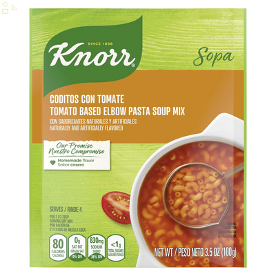 Knorr Sopa Tomato Based Elbow Pasta Soup Mix, 3.5 Oz Pouch Packing May Vary