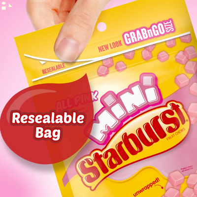 STARBURST All Pink Minis Fruit Chews Candy, 8 Oz. Grab N Go Size Resealable Bag