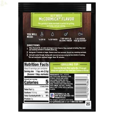 Mccormick Grill Mates Gluten Free Garlic, Herb & Wine Marinade Seasoning Mix, 0.87 Oz Envelope