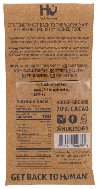 HU KITCHEN Raspberry Cashew Butter Chocolate Bar, 2.1 OZ
