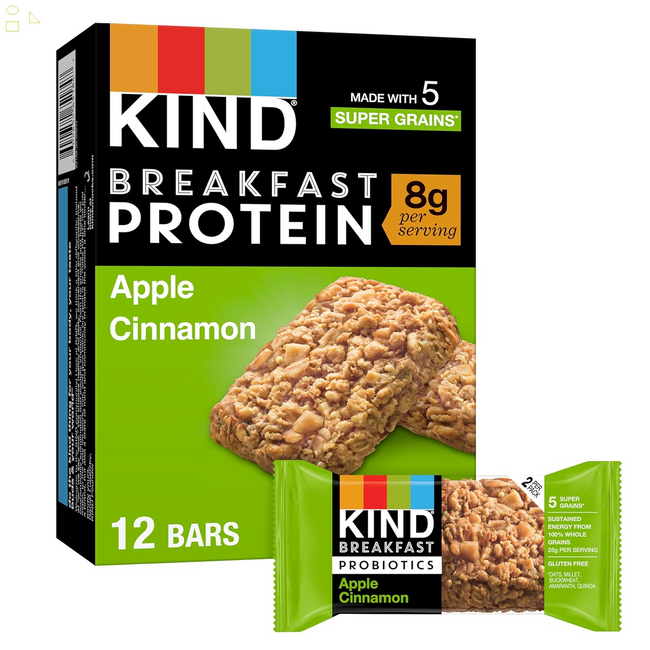 KIND Breakfast Protein, Healthy Snack Bar, Apple Cinnamon, Gluten Free Breakfast Bars, 8G Protein, 1.76OZ Packs, 6 Count