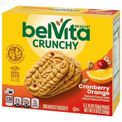Belvita Cranberry Orange Breakfast Biscuits, 5 Packs (4 Biscuits per Pack)