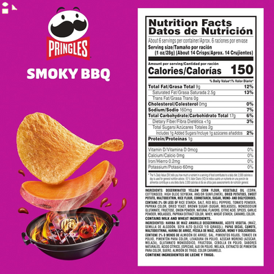 Pringles Harvest Blends Potato Crisps Chips, Lunch Snacks, Blended with Sweet Potato, Smoky BBQ, 5.5Oz Can