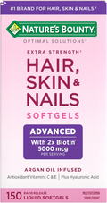 Nature'S Bounty Advanced Hair, Skin & Nails, Argan-Infused Vitamin Supplement with Biotin and Hyaluronic Acid, 150 Rapid Release Softgels, 50 Total Servings