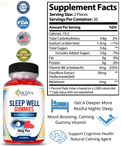 Natural Sleep Well Gummies- Sleep Aid, Relax, Mood Booster 2 MG of Melatonin