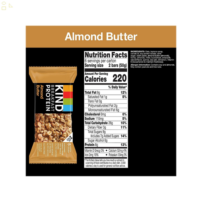 KIND Breakfast, Healthy Snack Bar, Almond Butter, Gluten Free Breakfast Bars, 8G Protein, 1.76 OZ Packs (6 Count)