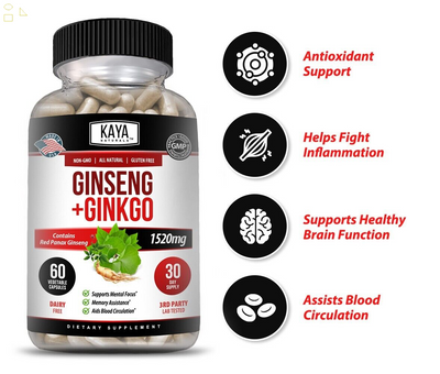 (2 Pack) Ginkgo Biloba + Ginseng Extract Panax Focus Brain Memory Metabolism