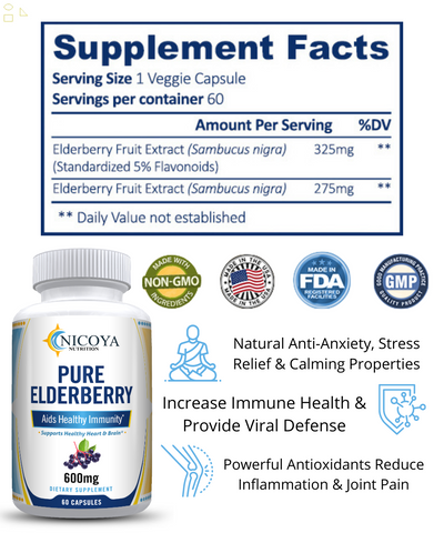 Natural Elderberry Extract- Daily Immune, Joint Support & Viral Defense 600MG