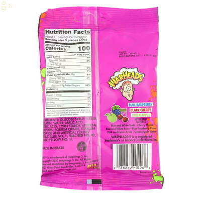 Halloween Warheads Sour Body Parts Candy, Soft and Chewy Fruit Flavored Gummies, 3 Ounces (Pack of 2) Lollipop Swirl Sticker Included