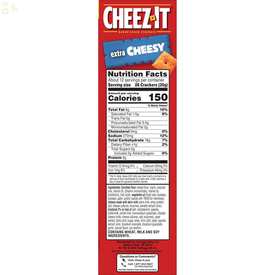 Cheez-It Cheese Crackers, Baked Snack Crackers, Lunch Snacks, Extra Cheesy, 12.4Oz Box (1 Box)
