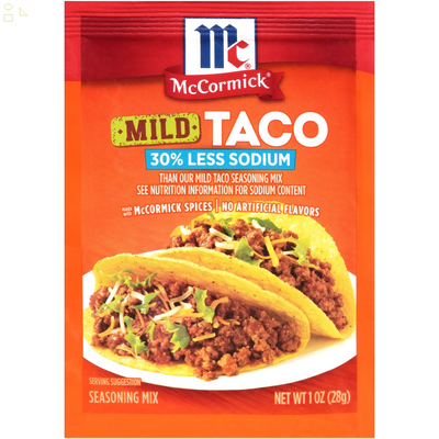 Mccormick Mild Taco 30% Less Sodium Mild Taco Seasoning Mix, 1 Oz Envelope
