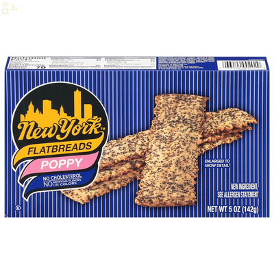 New York Flatbread Crackers, Poppy, 5 Ounce