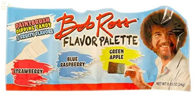 Bob Ross Flavor Palette Paintbrush Dipping Candy - One (1) 0.85 Oz Pack. 3 Fruity Flavors Strawberry, Blue Raspberry and Green Apple