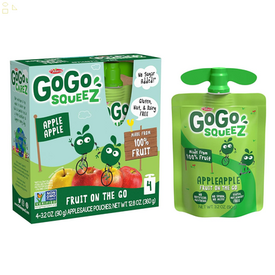 Gogo Squeez Applesauce, Apple Apple, 3.2 Ounce (4 Pouches), Gluten Free, Vegan Friendly, Unsweetened Applesauce, Recloseable, BPA Free Pouches