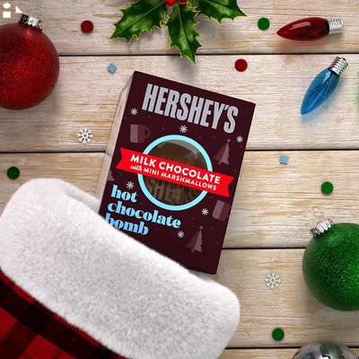 HERSHEY'S Milk Chocolate Mini Marshmallows Hot Chocolate Bomb, Christmas Candy Gift Box, 1.25 Oz