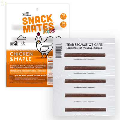 Snack Mates by the New Primal, Chicken & Maple Stick, All-Natural Chicken, High Protein and Low Sugar Kids Snack, Certified Paleo, Certified Gluten-Free, Lunchbox Friendly, 0.5 Oz, Pack of 5
