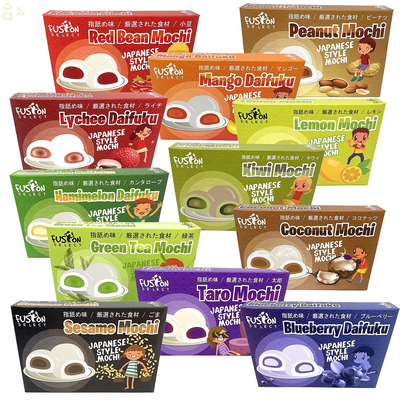 Fusion Select Mochi Daifuku Snacks - Traditional Japanese Rice Cakes with Filling - Flavored Asian Sweet Desserts for Family - Chewy and Soft Texture (Sesame)