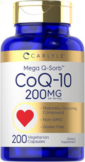 Coq10 200Mg | 200 Capsules | Mega Q-Sorb Coenzyme Q-10 | Vegetarian, Non-Gmo, Gluten Free